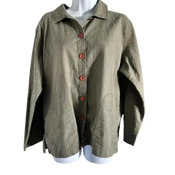 christopher & banks shacket button up long sleeve shirt jacket green size large - Picture 1 of 10